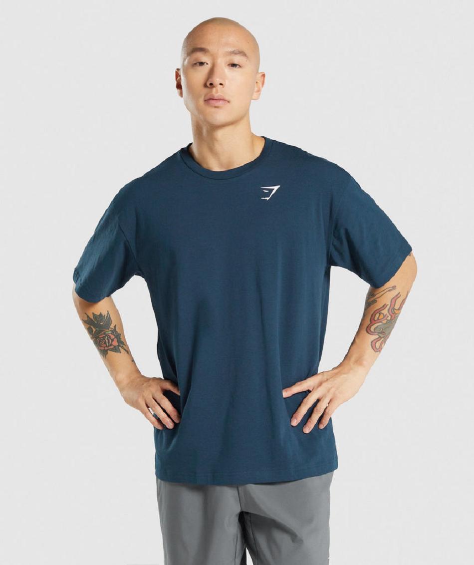 T Shirts Męskie Gymshark Essential Oversized Granatowe | PL 3799JPQ